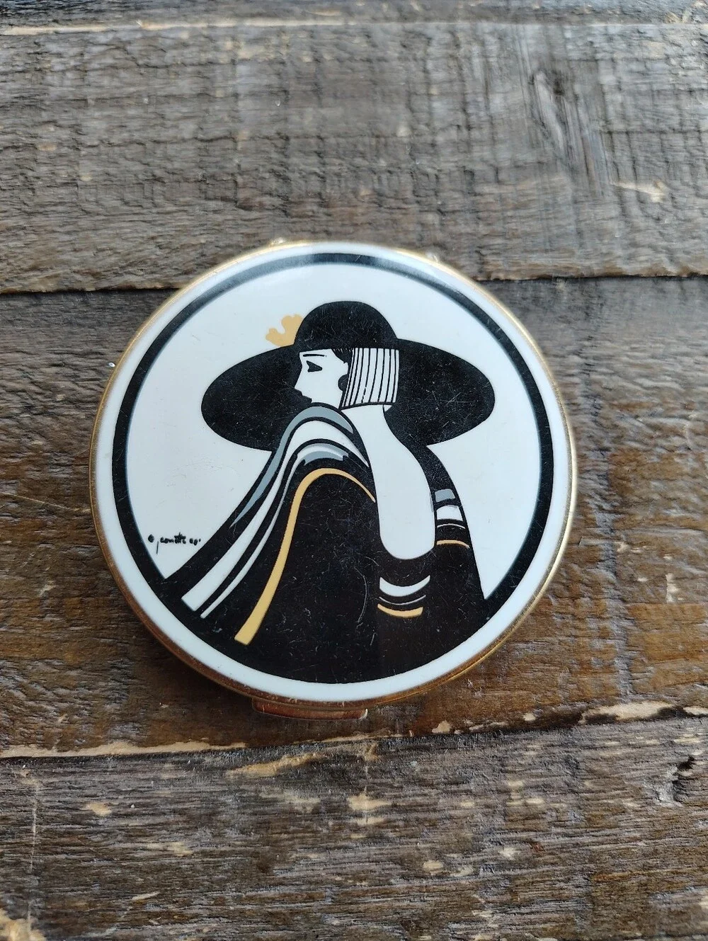 Vintage Stratton Powder Compact Mirror Made in England Art Deco Lady Vanity Gold